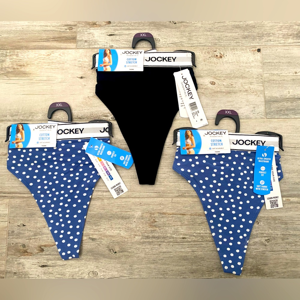 Jockey Lot of 3 Cotton Thongs Underwear Womens NWT Blue Black